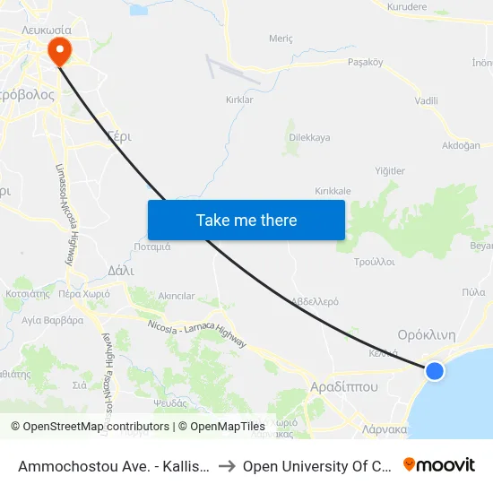 Ammochostou Ave. - Kalliskala to Open University of Cyprus map