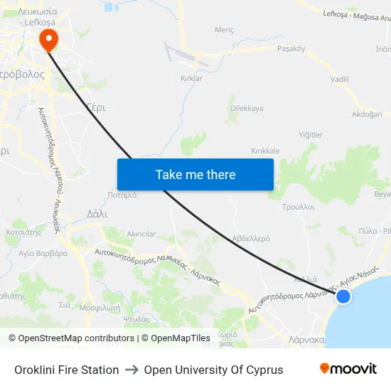 Oroklini Fire Station to Open University of Cyprus map