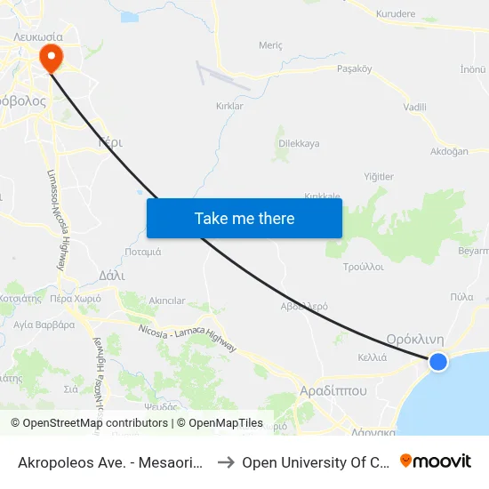 Acropolis Ave - Mesaorias Ave to Open University of Cyprus map