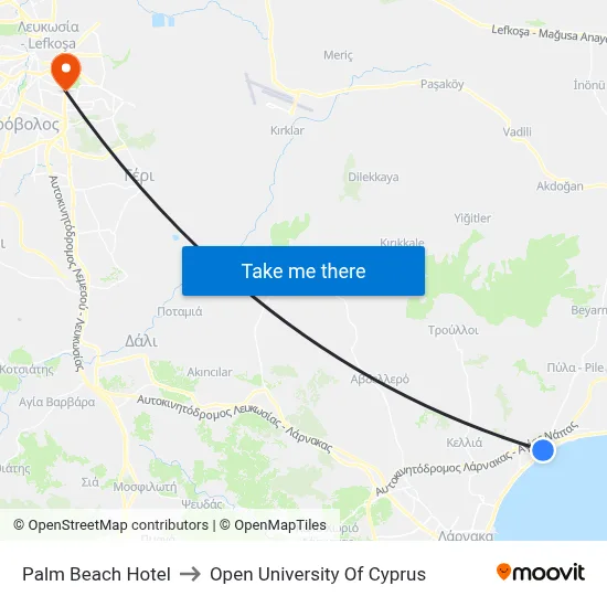 Palm Beach Hotel to Open University of Cyprus map