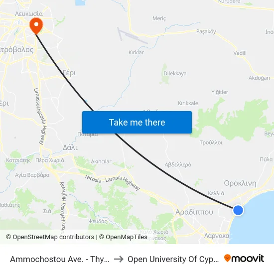 Famagusta Ave - Thyra to Open University of Cyprus map