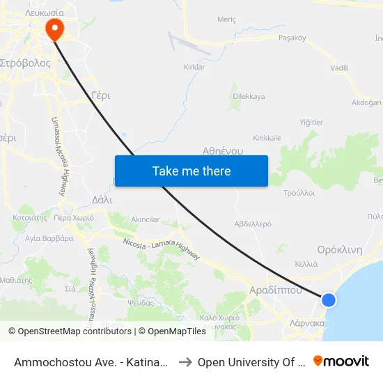 Ammochostou Avenue - Katinas Paxinou to Open University of Cyprus map