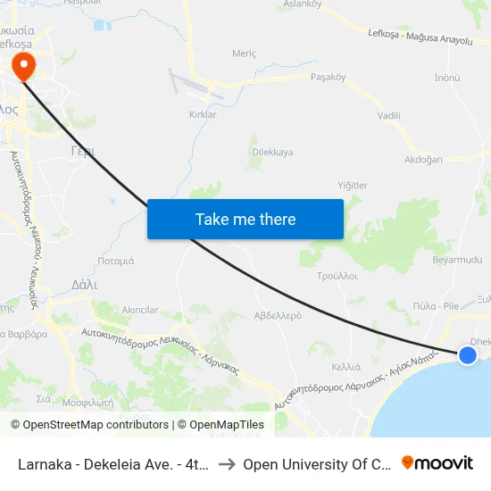 Larnaka - Dekeleia Avenue - 4th Stop to Open University of Cyprus map