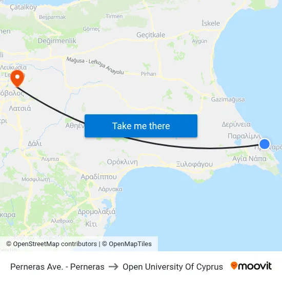 Perneras Ave. - Perneras to Open University of Cyprus map