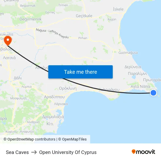 Sea Caves to Open University of Cyprus map