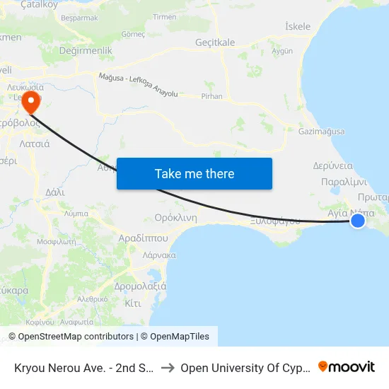 Kryou Nerou Ave. - 2nd Stop to Open University of Cyprus map
