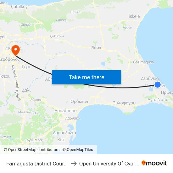 Famagusta District Court to Open University of Cyprus map