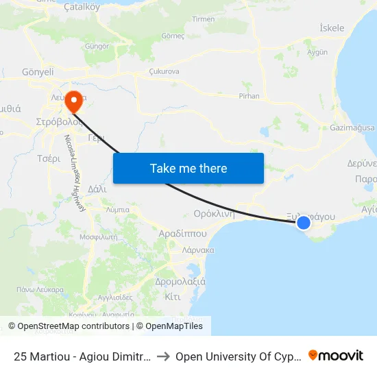 25 Martiou - Ag. Dimitriou to Open University of Cyprus map