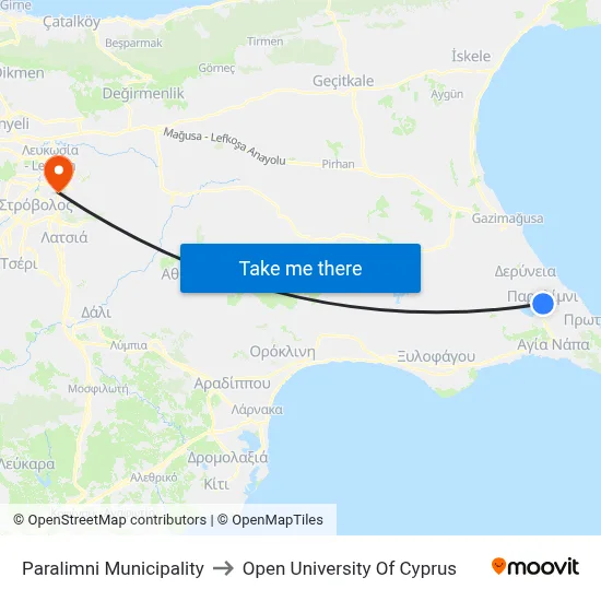 Paralimni Municipality to Open University of Cyprus map