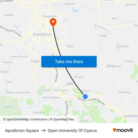 Apodimon Square to Open University of Cyprus map