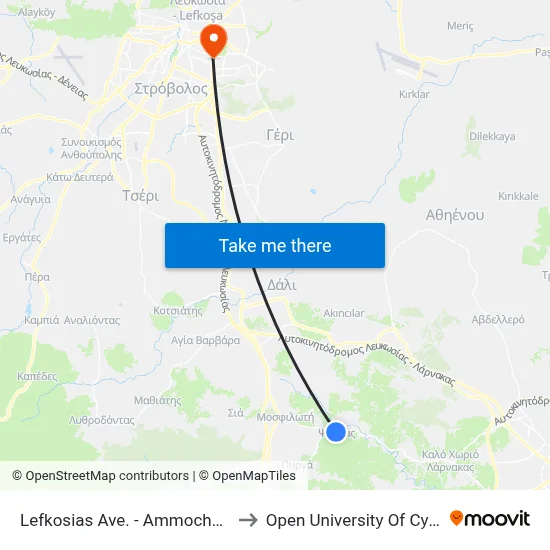 Lefkosias Ave - Famagusta to Open University of Cyprus map