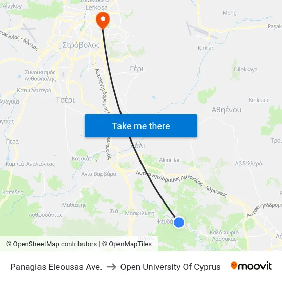 Panagias Eleousas Ave. to Open University of Cyprus map