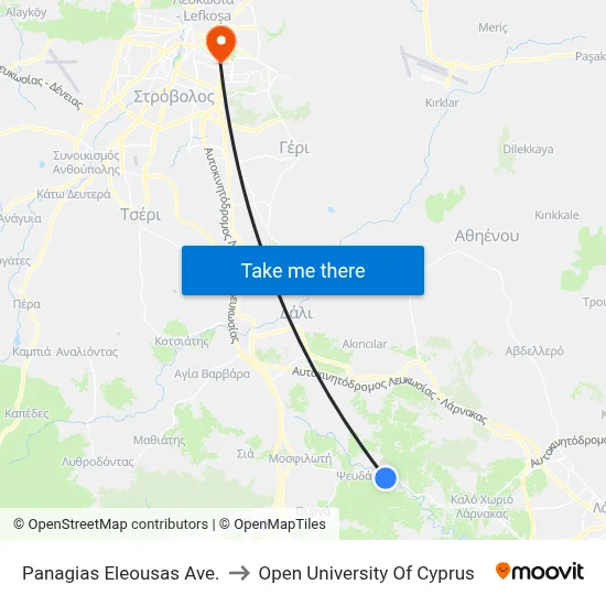 Panagias Eleousas Ave. to Open University of Cyprus map