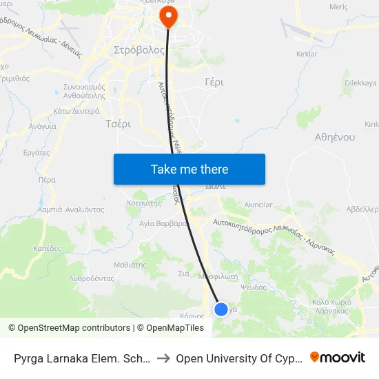 Pyrga Larnaka Elem. School to Open University of Cyprus map