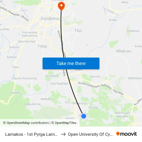 Larnakos - 1st Pyrga Larnakas to Open University of Cyprus map