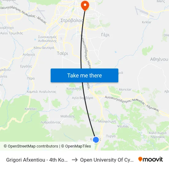 Grigori Afxentiou - 4th Kornos to Open University of Cyprus map