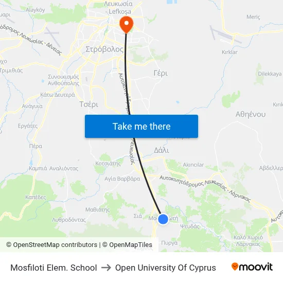Mosfiloti Elem. School to Open University of Cyprus map