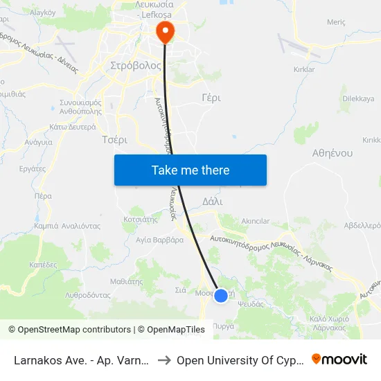 Larnakos Ave. - Ap. Varnava to Open University of Cyprus map