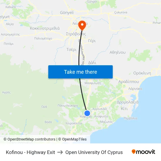 Kofinou - Highway Exit to Open University of Cyprus map