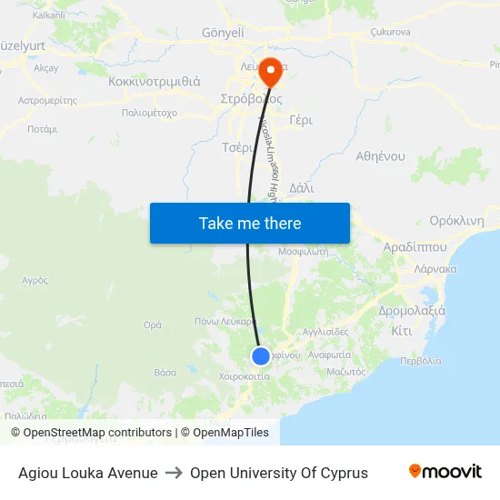 Ag. Louka Avenue to Open University of Cyprus map