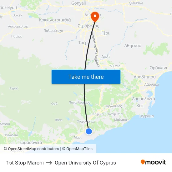 1st Stop Maroni to Open University of Cyprus map