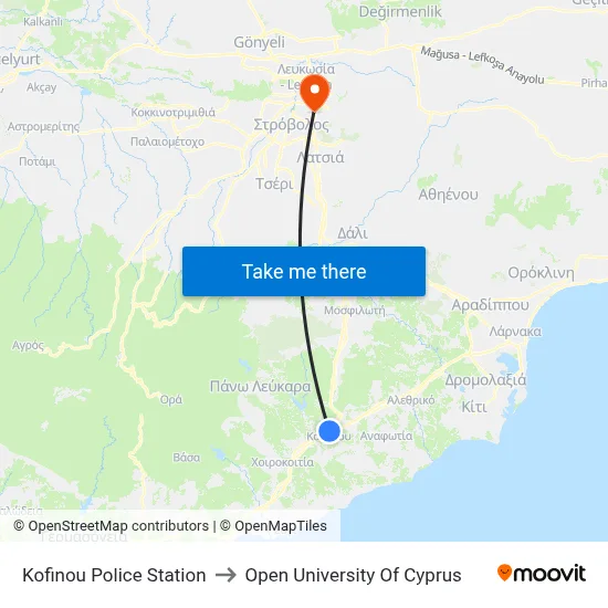 Kofinou Police Station to Open University of Cyprus map