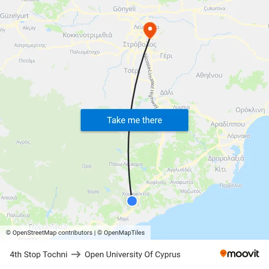 4th Stop Tochni to Open University of Cyprus map