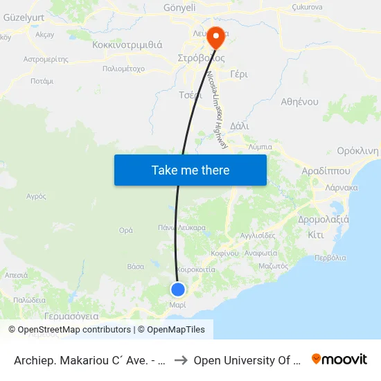 Archbishop Makarios III Avenue - 4th Stop to Open University of Cyprus map