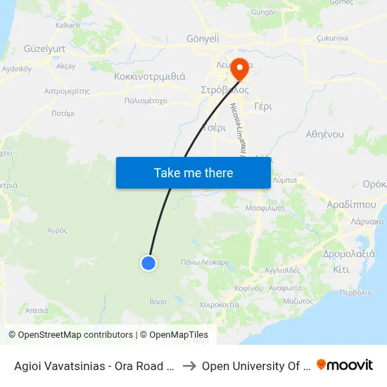 Ag. Vavatsinias - Ora Road - 2nd Stop to Open University of Cyprus map