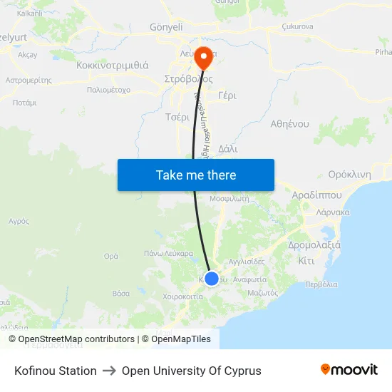 Kofinou Station to Open University of Cyprus map