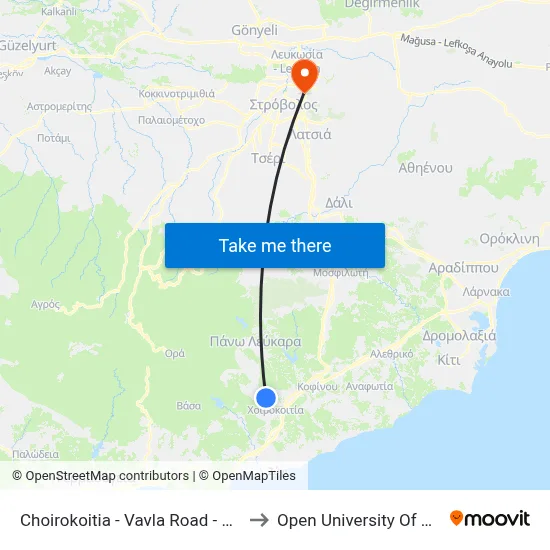 Choirokoitia - Vavla Road - 1st Stop to Open University of Cyprus map