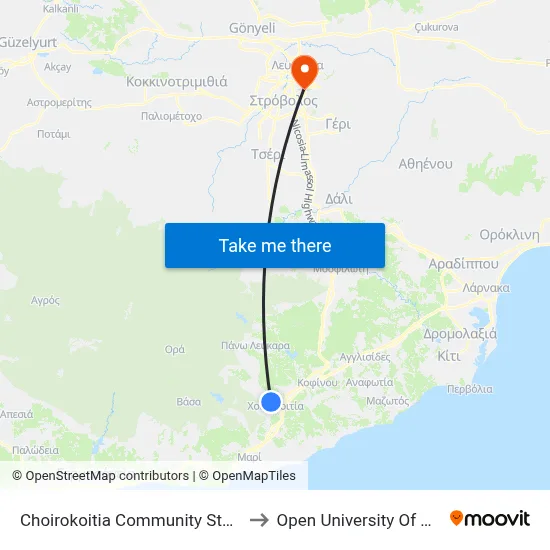 Choirokoitia Community Stadium 2 to Open University of Cyprus map