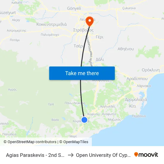 Ag. Paraskevis - 1st Stop to Open University of Cyprus map