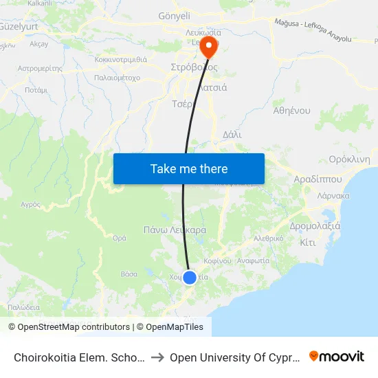 Choirokoitia Elem. School to Open University of Cyprus map