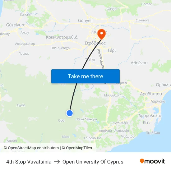 4th Stop Vavatsinia to Open University of Cyprus map