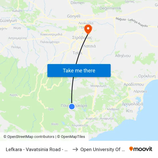 Lefkara - Vavatsinia Road - 2nd Stop to Open University of Cyprus map