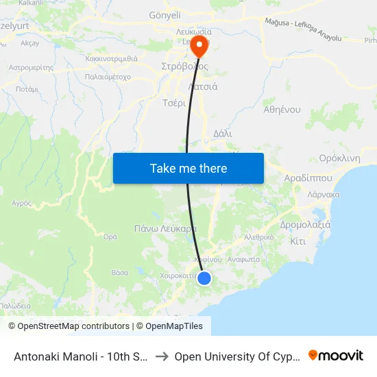 Antonaki Manoli - 10th Stop to Open University of Cyprus map