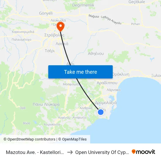 Mazotou Avenue - Kastellorizou to Open University of Cyprus map
