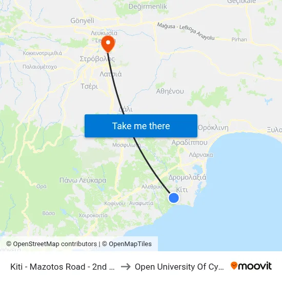 Kiti - Mazotos Road - 2nd Stop to Open University of Cyprus map