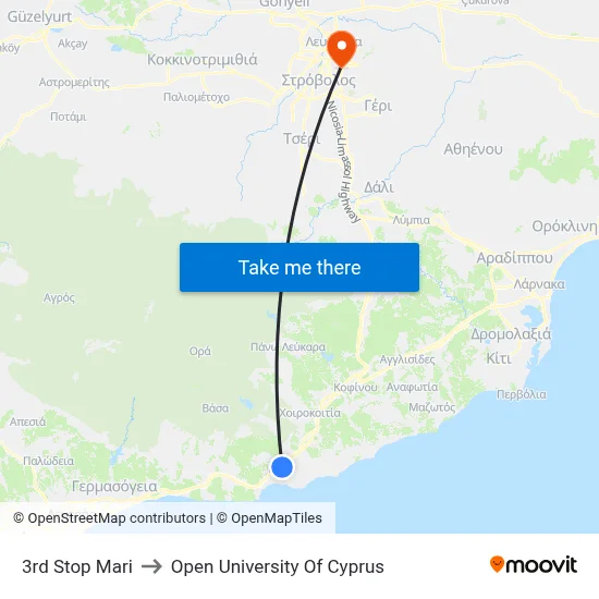 3rd Stop Mari to Open University of Cyprus map