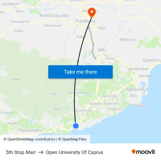5th Stop Mari to Open University of Cyprus map