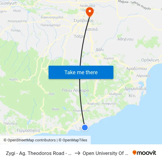 Zygi - Ag. Theodoros Road - 1st Stop to Open University of Cyprus map