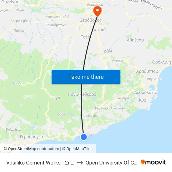 Vasiliko Cement Works - 2nd Stop to Open University of Cyprus map