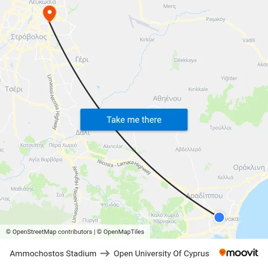 Ammochostos Stadium to Open University of Cyprus map