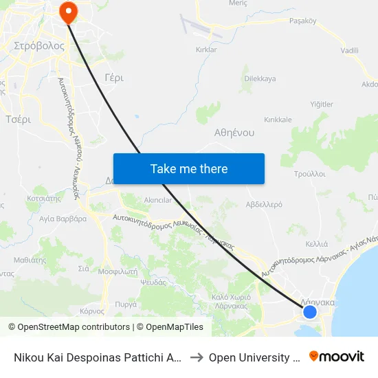 Nikos and Despina Pattichi Ave. - Fire Station to Open University of Cyprus map