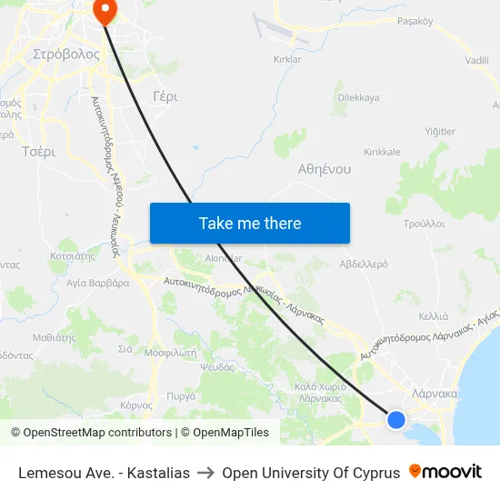Lemesos Ave. - Kastalia to Open University of Cyprus map