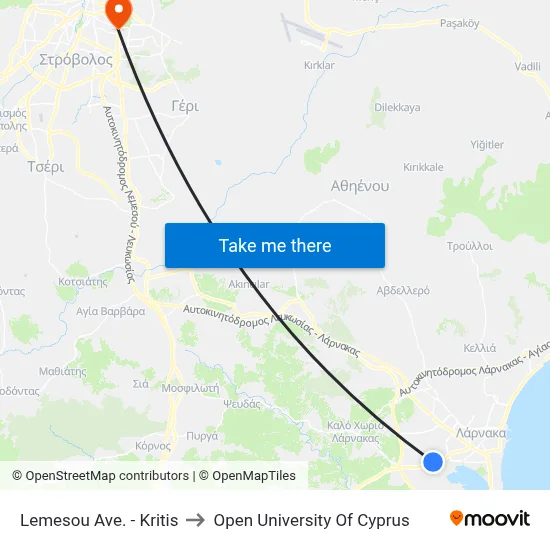 Lemesou Avenue - Kritis to Open University of Cyprus map