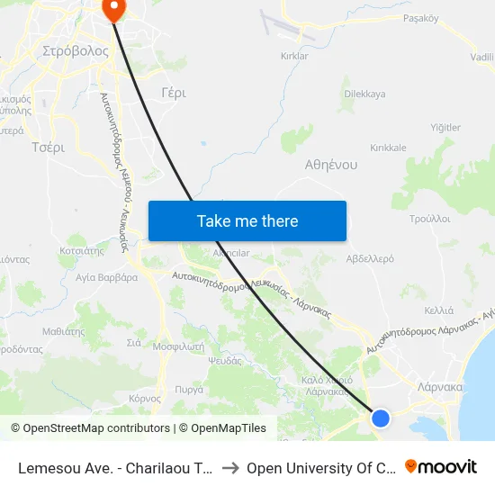 Lemesou Ave. - Charilaou Trikoupi to Open University of Cyprus map