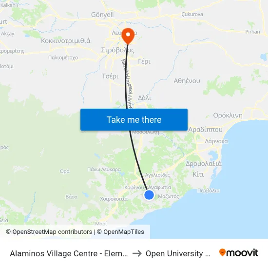 Alaminos Village Centre - Elem. School to Open University of Cyprus map