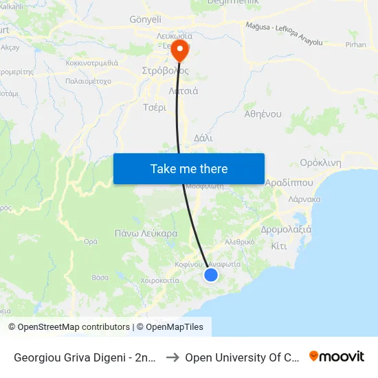 Georgiou Griva Digeni - 2nd Stop to Open University of Cyprus map